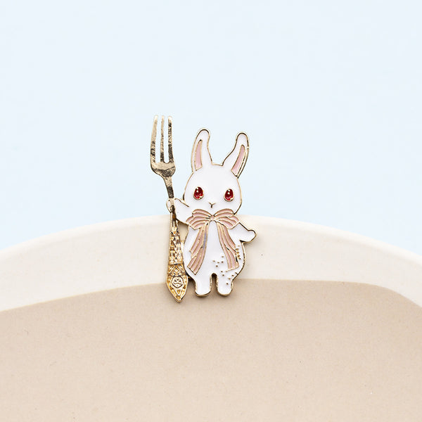bunny with spoon and fork pin