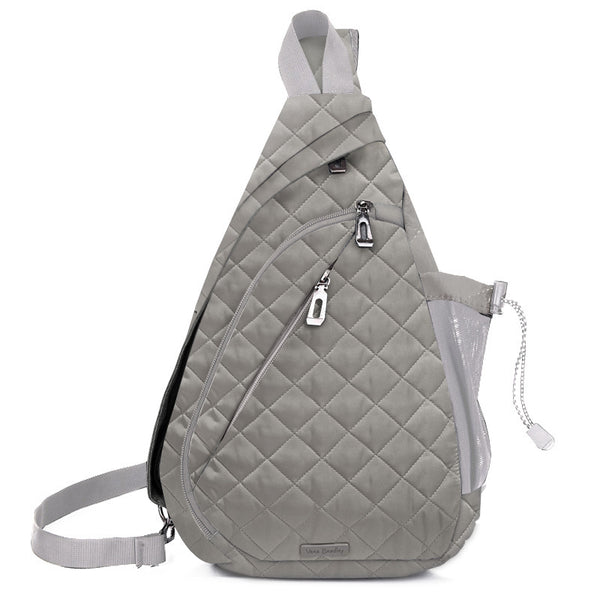 Grey quilted sling bag backpack