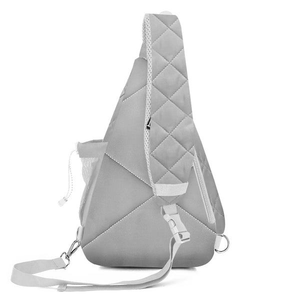 Grey quilted sling bag backpack