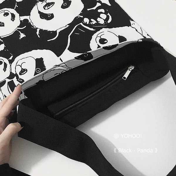 panda tote bag black