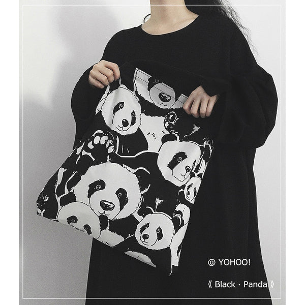 panda tote bag black