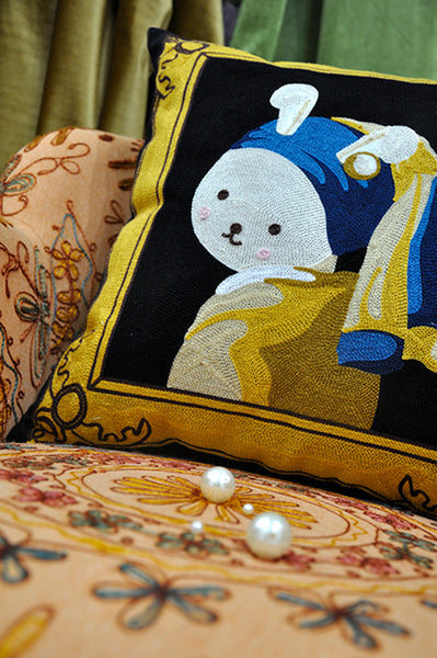 Oil Painting Remake Van Gogh Rabbit Cushion Embroidered Throw Pillow 45x45cm(18x18in)