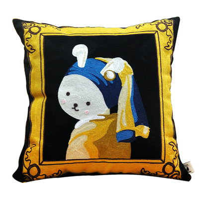 Oil Painting Remake Van Gogh Rabbit Cushion Embroidered Throw Pillow 45x45cm(18x18in)