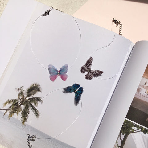 silk winged butterfly choker with invisible chain(3 colors)