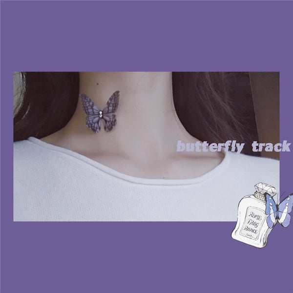 silk winged butterfly choker with invisible chain(3 colors)
